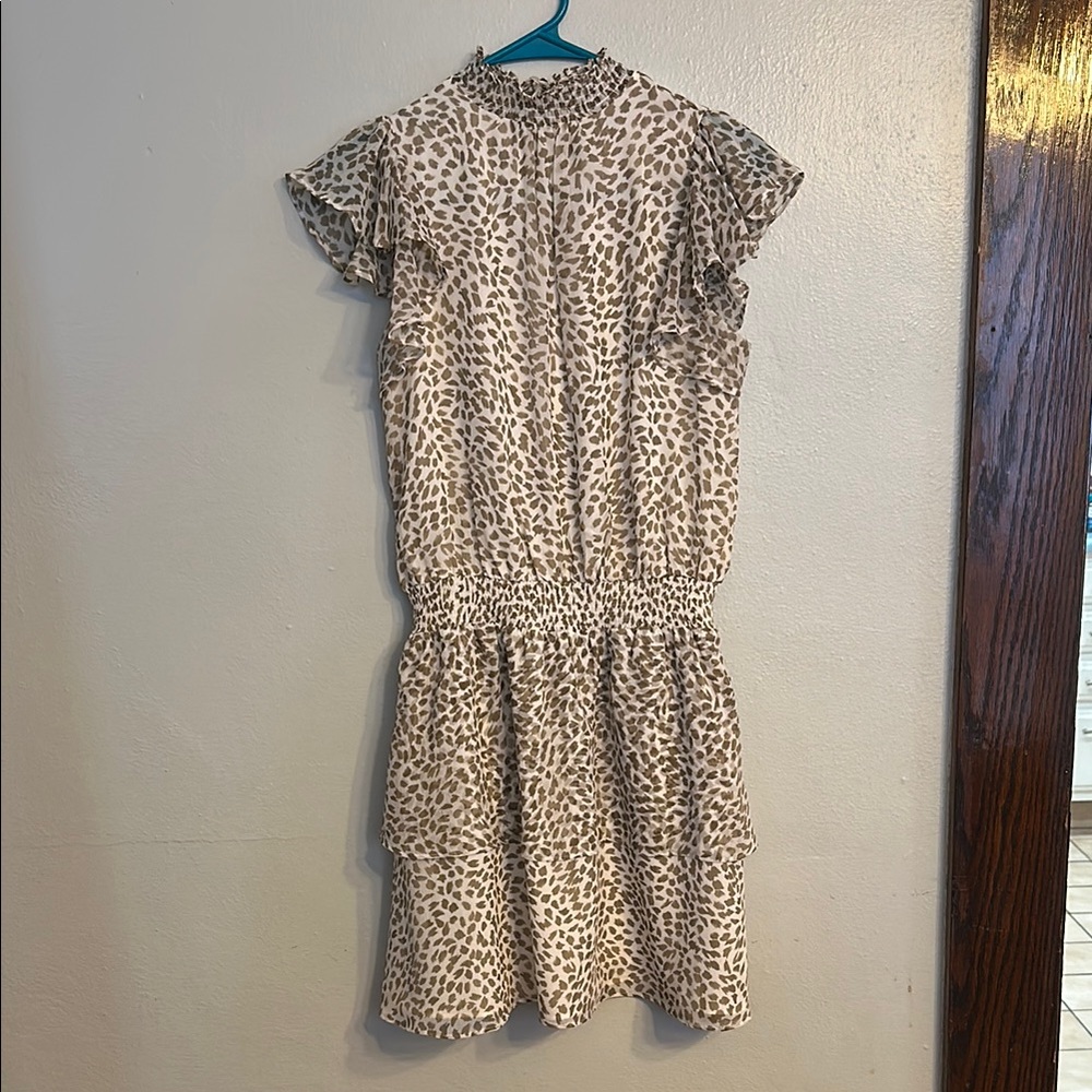 NWT Express Leopard Print Ruffle Sleeve Dress, XS